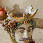 Testa di Moro con Melograni, Maschio Bianco, Verde e Arancio, corona. Ceramiche Sofia, Caltagirone