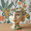 Testa di moro h 20 cm Linea Fiori decoro verde e arancio