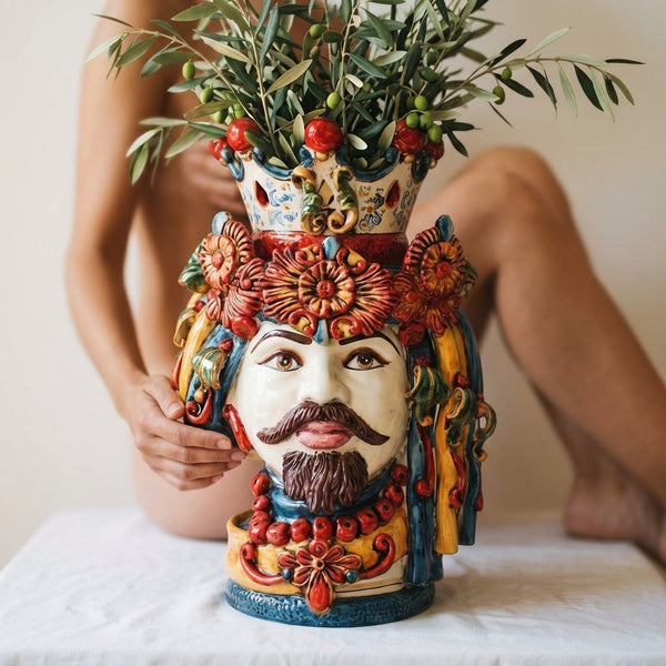Moor's Head with Turban h 50 cm — White Male, Sicily Decor