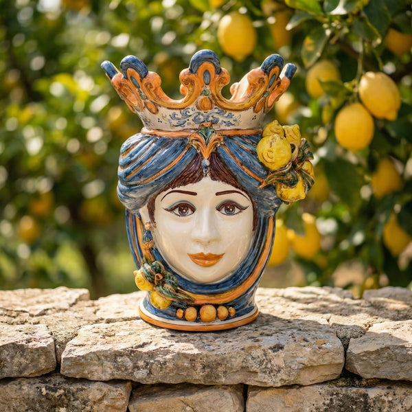 Moor's Head with Lemons h 40 cm — Woman, Blue and Orange