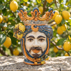 Testa di Moro con Limoni, Maschio Bianco, Blu e Arancio. Ceramiche Sofia, Caltagirone