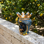 Handmade Teste di Moro ceramic vase with crown and lemons, Sicilian art for home decor