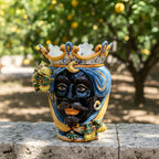 Testa di Moro con Limoni, Maschio Moro, Blu e Arancio, corona. Ceramiche Sofia, Caltagirone
