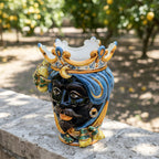 Testa di Moro con Limoni, Maschio Moro, Blu e Arancio, corona. Ceramiche Sofia, Caltagirone