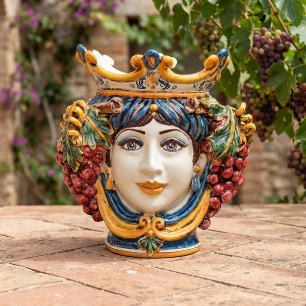 Moor's Head with Grapes h 25 cm — Woman, Blue and Orange