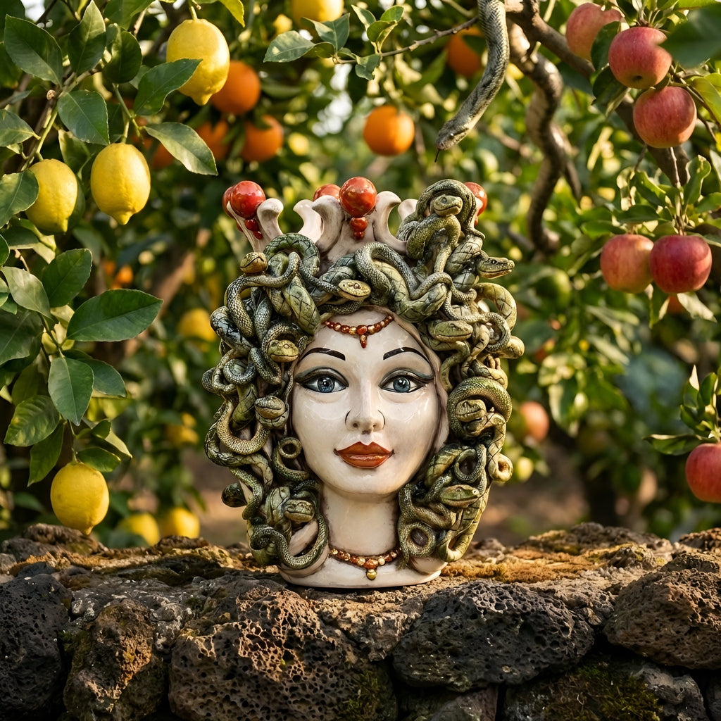 Testa Medusa h 38 cm - Madreperla | Ceramica Caltagirone