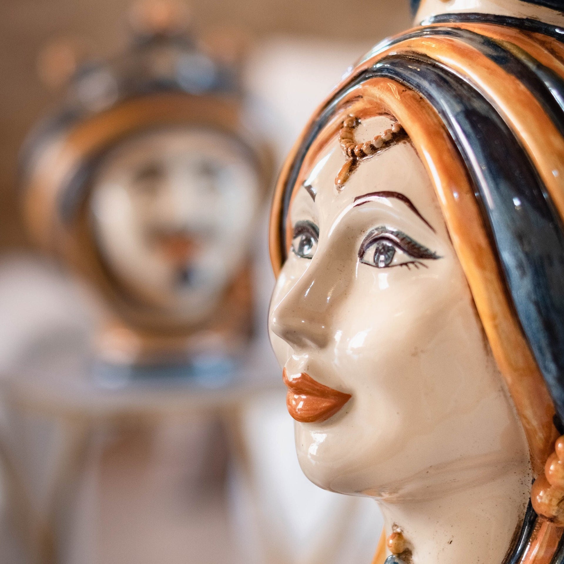 Handmade Teste di Moro ceramic vase with detailed face, traditional Sicilian design, perfect home decor
