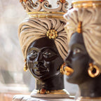 Handmade Teste di Moro ceramic sculpture with crown, gold accents, and turban, blending tradition and modern design