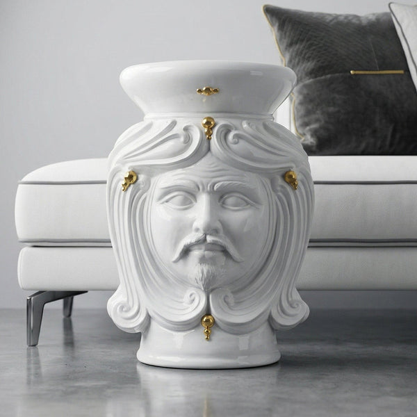 Pouf a Testa h 60 white and Gold maschio