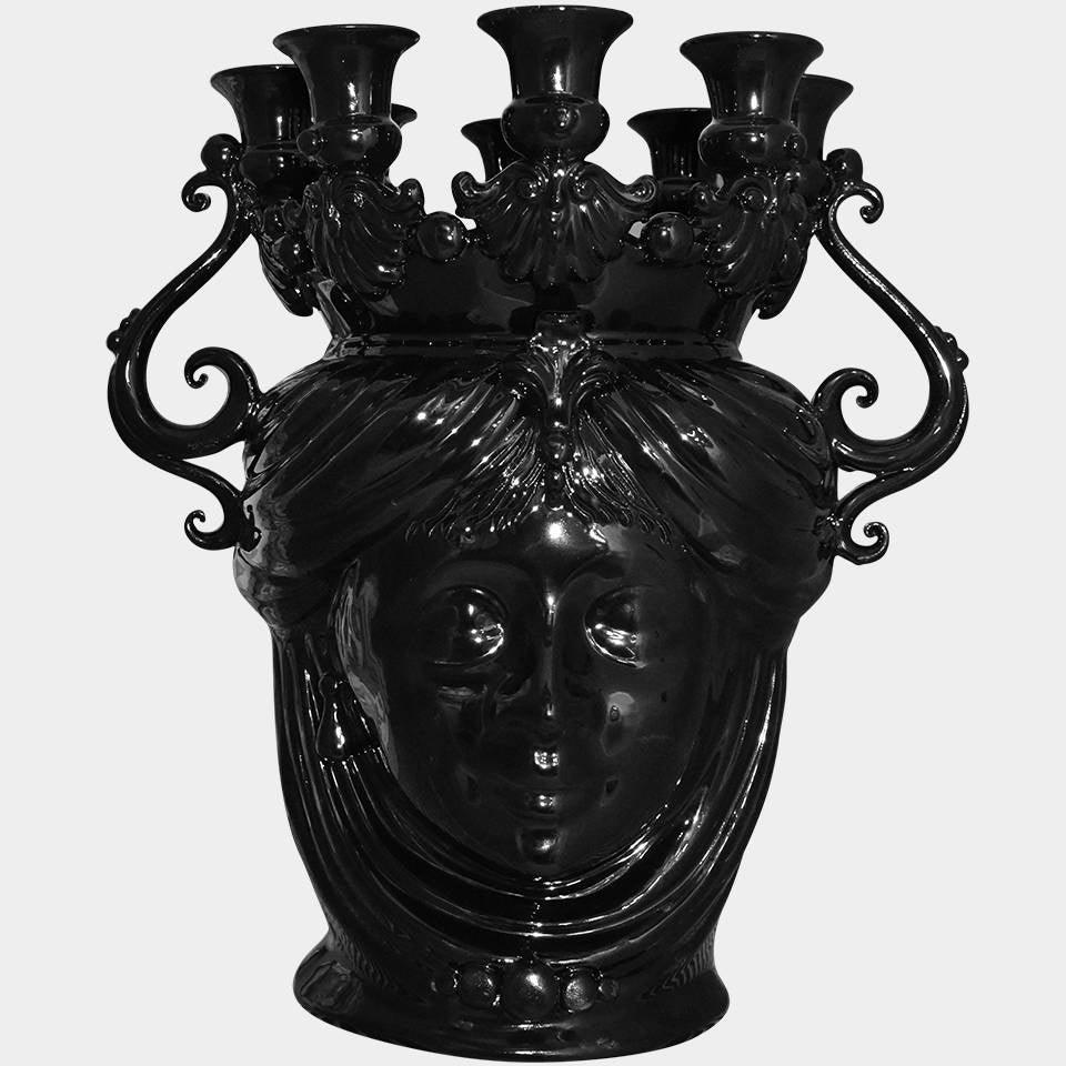 testa-a-candeliere-h-40-black-line-femmina-sespressione-ceramiche-di-caltagirone-sofia-46583 - Moorish Head
