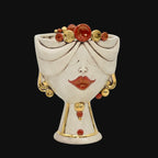 Handmade Teste di Moro ceramic vase with red lips, gold accents, and ornate crown, blending tradition and modern design
