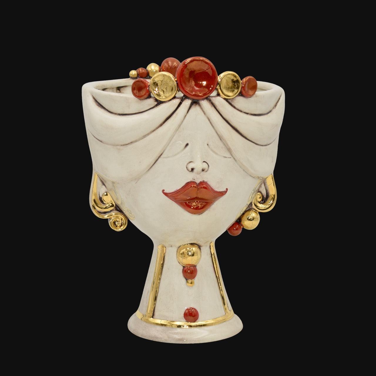 Handmade Teste di Moro ceramic vase with red lips, gold accents, and ornate crown, blending tradition and modern design