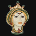 Testa di Moro, Donna, Verde e Arancio, corona e colori vivaci. Ceramica siciliana di Caltagirone, Sofia