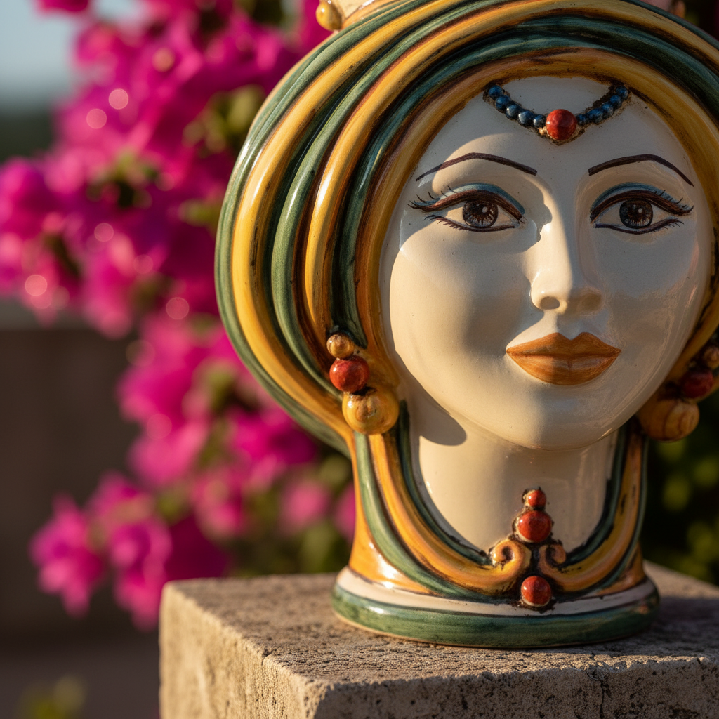 Testa di Moro, Donna, Verde e Arancio. Ceramica siciliana di Caltagirone, Sofia