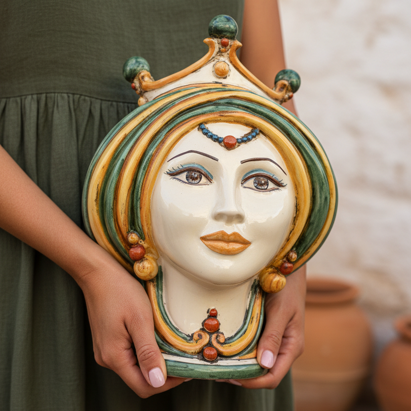 Testa di Moro, Donna, Verde e Arancio. Ceramica siciliana di Caltagirone, Sofia
