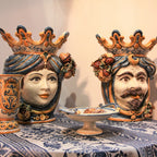 Testa di moro h 40 melograni blu e arancio femmina - Ceramiche di Caltagirone Sofia