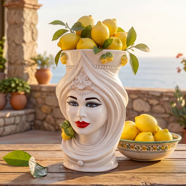 Moor's Head with Turban h 45 cm — Woman, White and Lemon