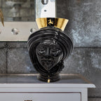 Black and gold Testa di Moro vase with turban, handcrafted ceramic decor for modern interiors