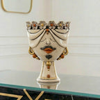 Handcrafted Teste di Moro ceramic vase with floral crown, mustache, and gold accents, perfect for modern home decor.
