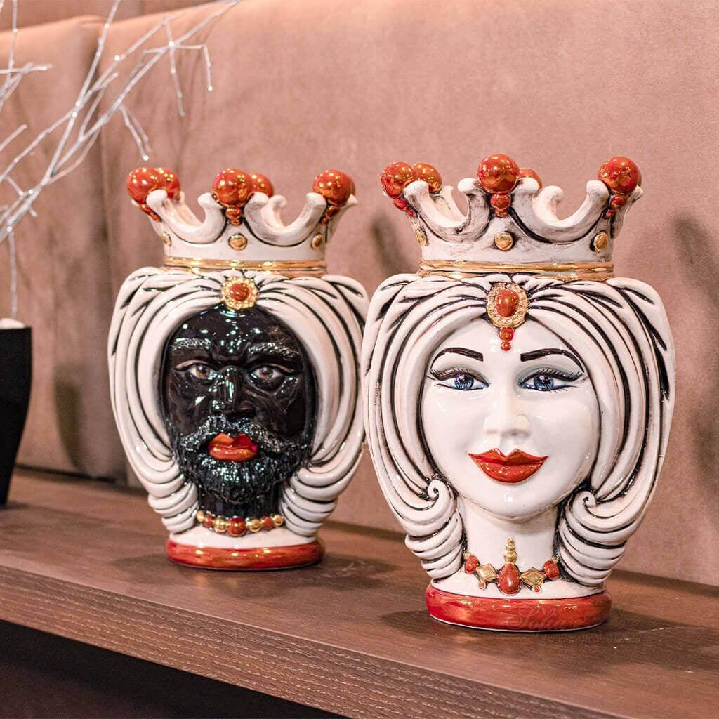 Testa donna h 25 turbante madreperla con oro e lustri femmina - Ceramiche di Caltagirone Sofia