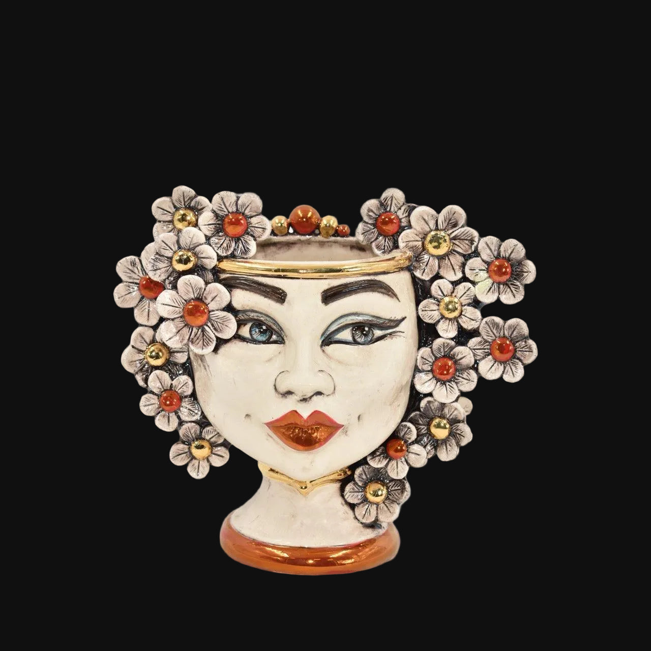 testa-h-20-cfiori-cespressione-madreperla-oro-e-lustri-femmina-ceramiche-di-caltagirone-sofia-1 - Moorish Head