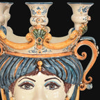 Handmade Teste di Moro ceramic vase with colorful floral details and ornate crown design