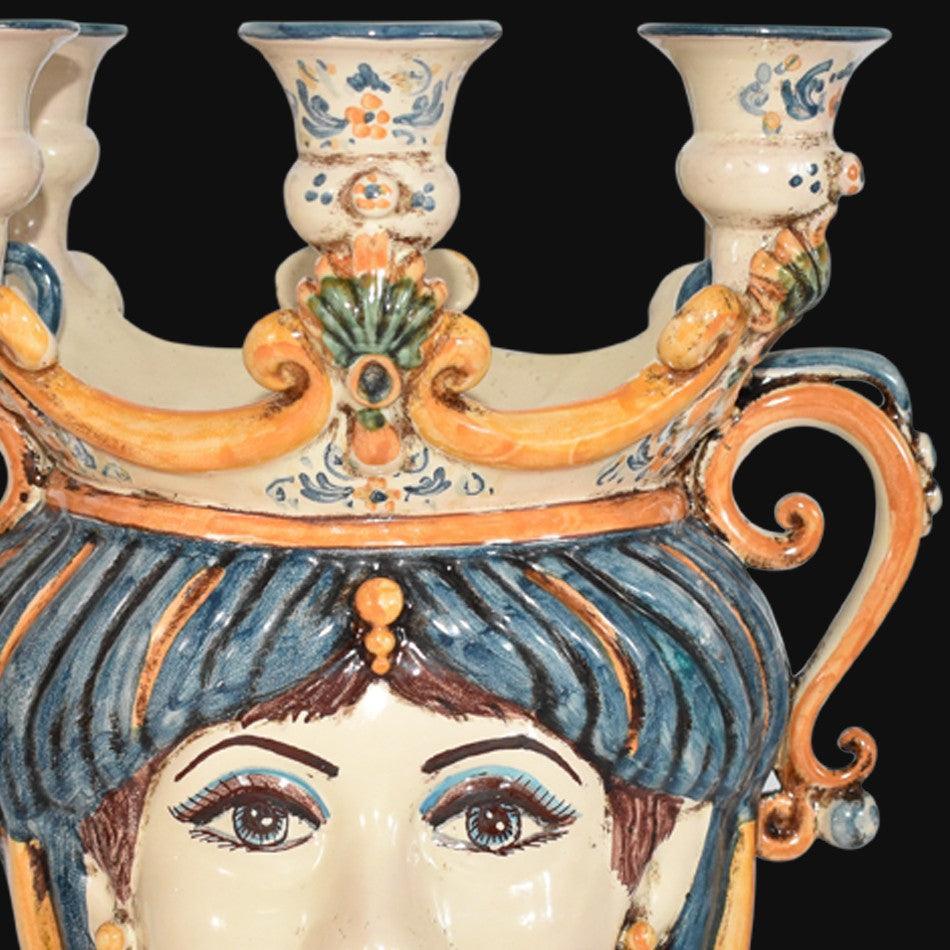 Handmade Teste di Moro ceramic vase with colorful floral details and ornate crown design