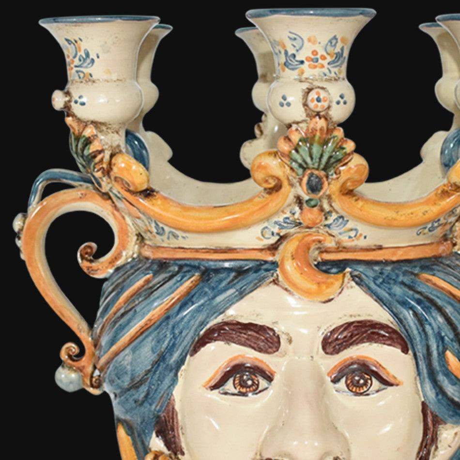 testa-h-25-a-candeliere-blu-e-arancio-maschio-bianco-ceramiche-di-caltagirone-sofia-2 - Moorish Head