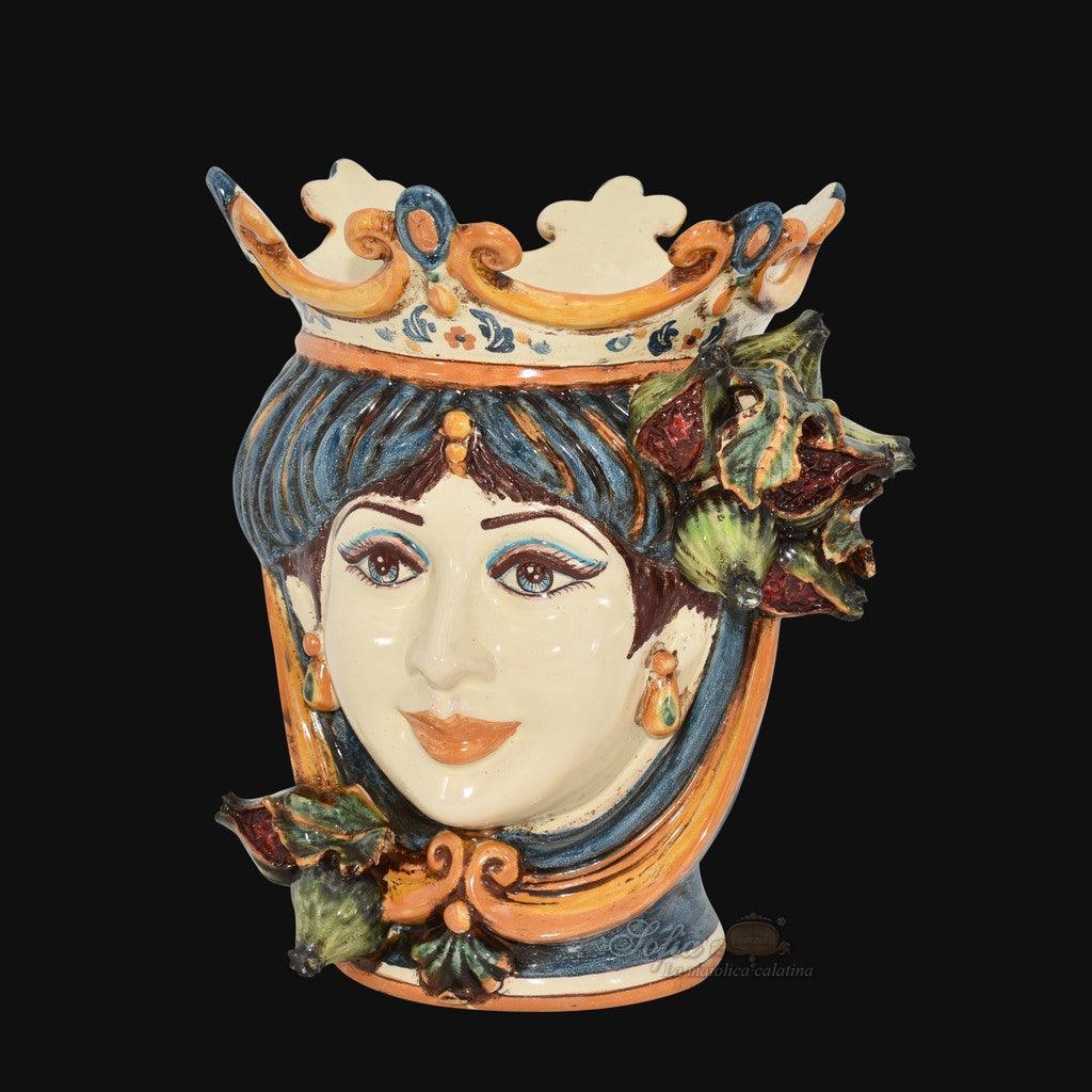 Handcrafted Teste di Moro ceramic vase with crown, floral details, and vibrant colors, blending tradition and modern design.
