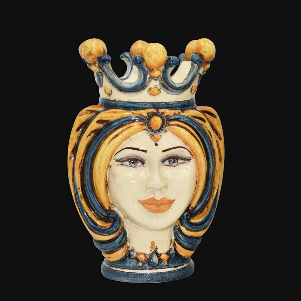 Handmade ceramic Testa di Moro vase with crown, blue and gold details, traditional Sicilian design