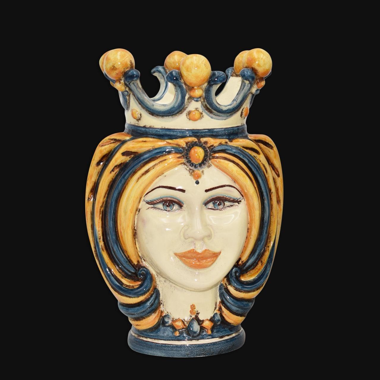 Handmade ceramic Testa di Moro vase with crown, blue and gold details, traditional Sicilian design