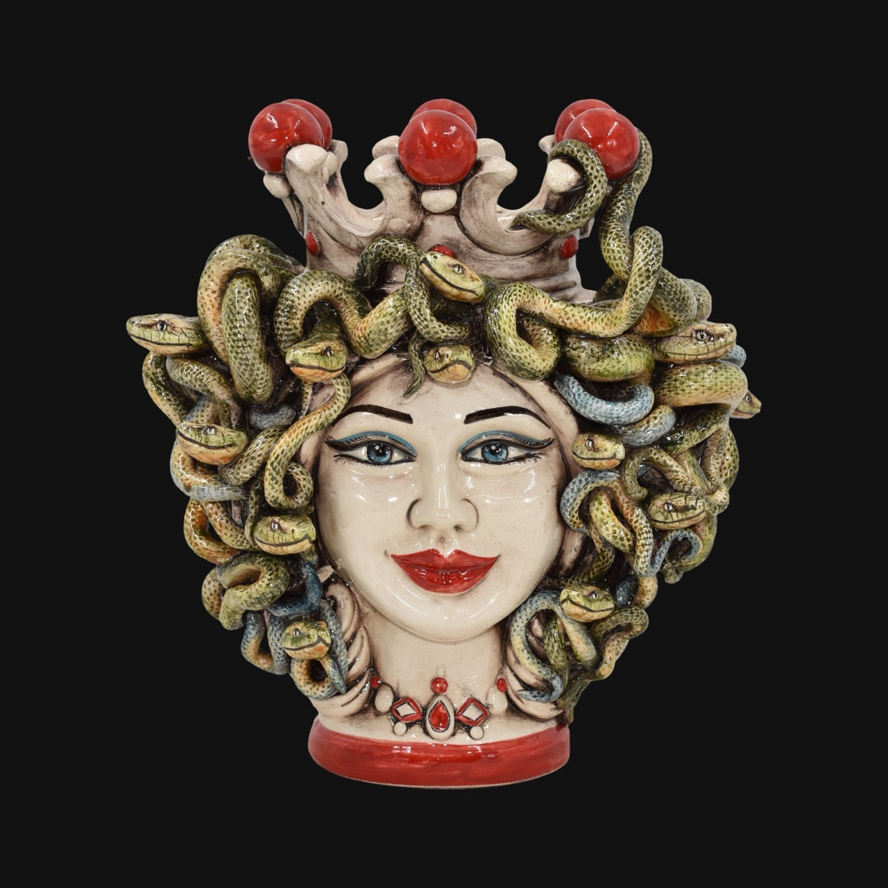 testa-h-25-turbante-medusa-madreperla-colorato-perline-rosse-ceramiche-di-caltagirone-sofia-4 - Moorish Head