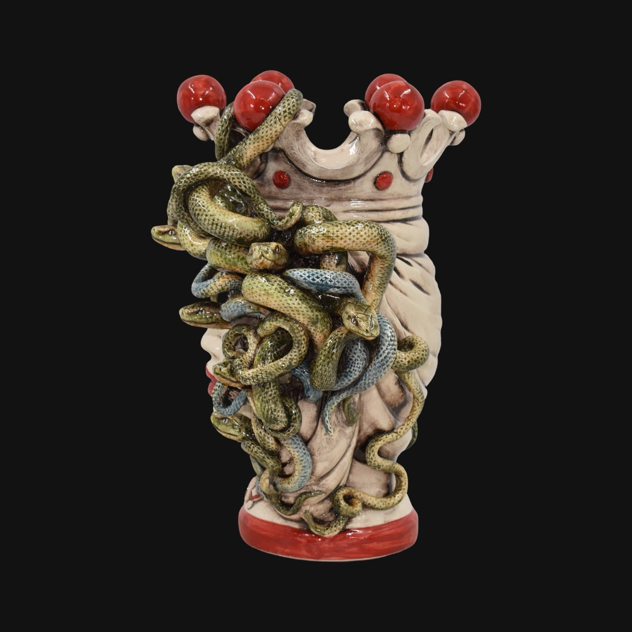testa-h-25-turbante-medusa-madreperla-colorato-perline-rosse-ceramiche-di-caltagirone-sofia-6 - Moorish Head