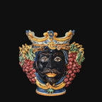 Handmade Teste di Moro ceramic vase with crown, grapes, and mustache, blending tradition and modern design