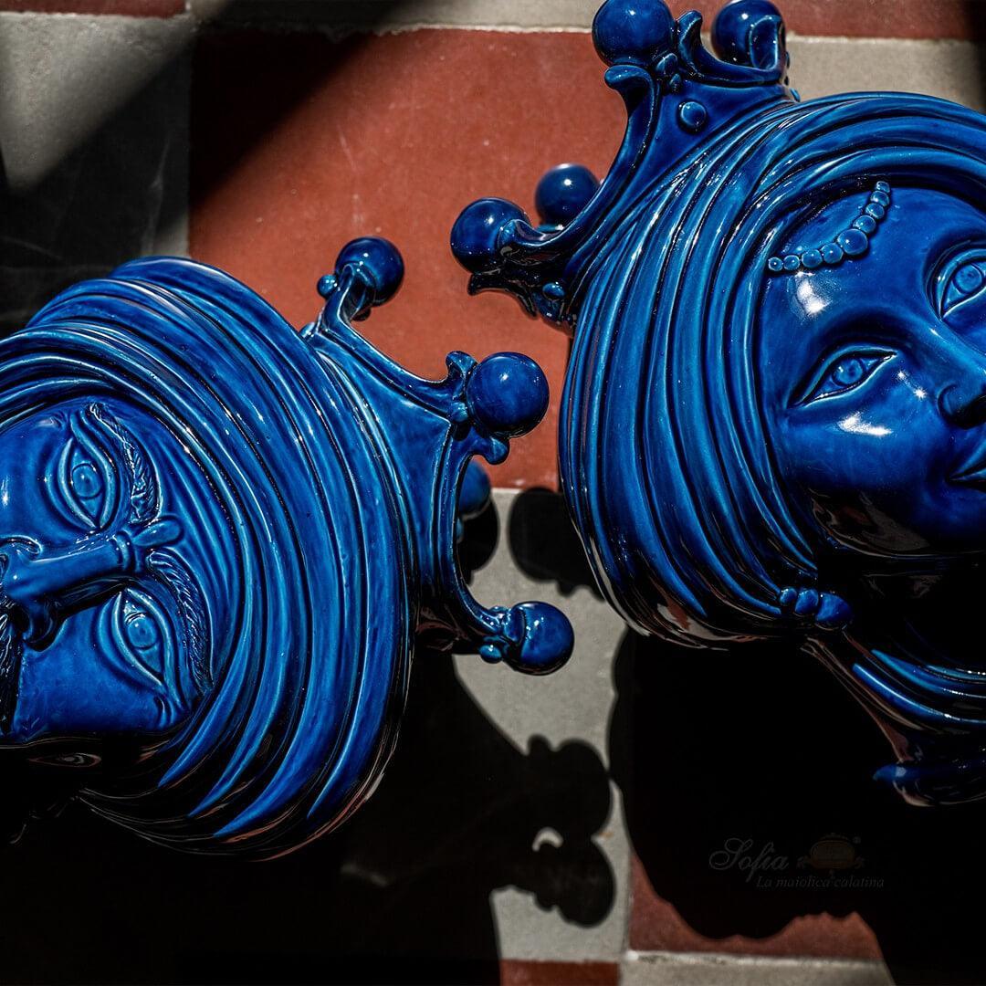 Testa di Moro, Donna, Blu Intenso. Ceramiche Sofia, Caltagirone