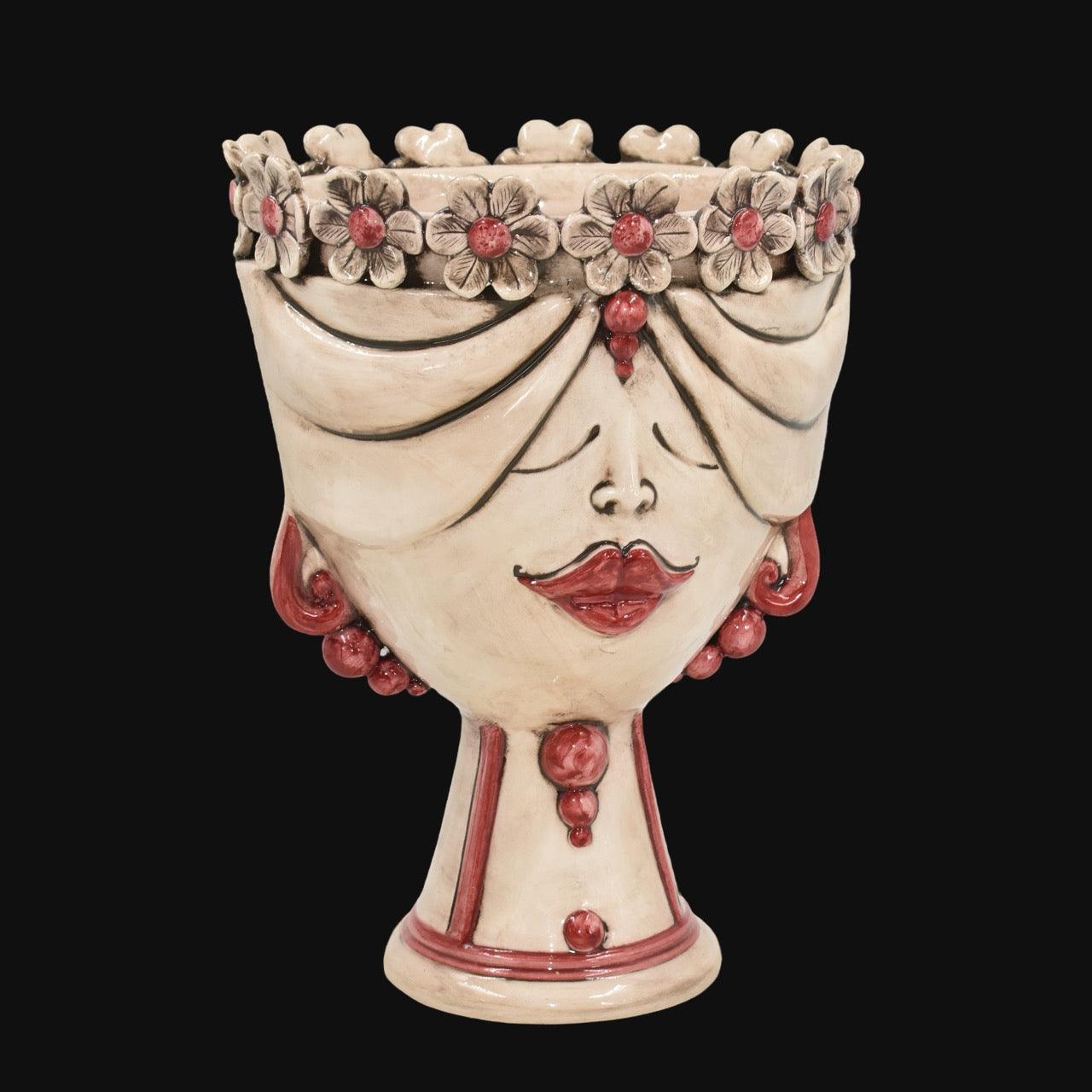 Handmade Teste di Moro vase with floral crown, red accents, and elegant ceramic design for home decor