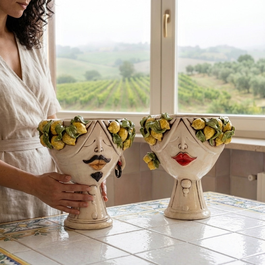 testa-h-30-zahira-limoni-siciliani-in-madreperla-viso-donna-ceramiche-di-caltagirone-sofia-2 - Moorish Head
