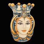 Handmade Teste di Moro ceramic wall vase with blue and gold crown, perfect for modern or traditional decor.