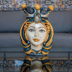 Handmade Teste di Moro ceramic vase with crown, blue and gold details, traditional Sicilian design