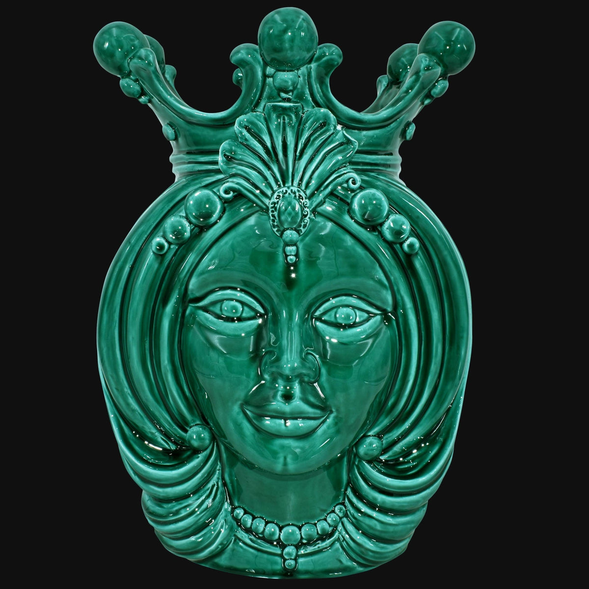 Testa di Moro, Donna, Verde Smeraldo, dettagli ornamentali. Ceramiche Sofia, Caltagirone