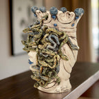 Testa h 38 medusa Madreperla Antichizzato con perline blu - Ceramiche di Caltagirone Sofia