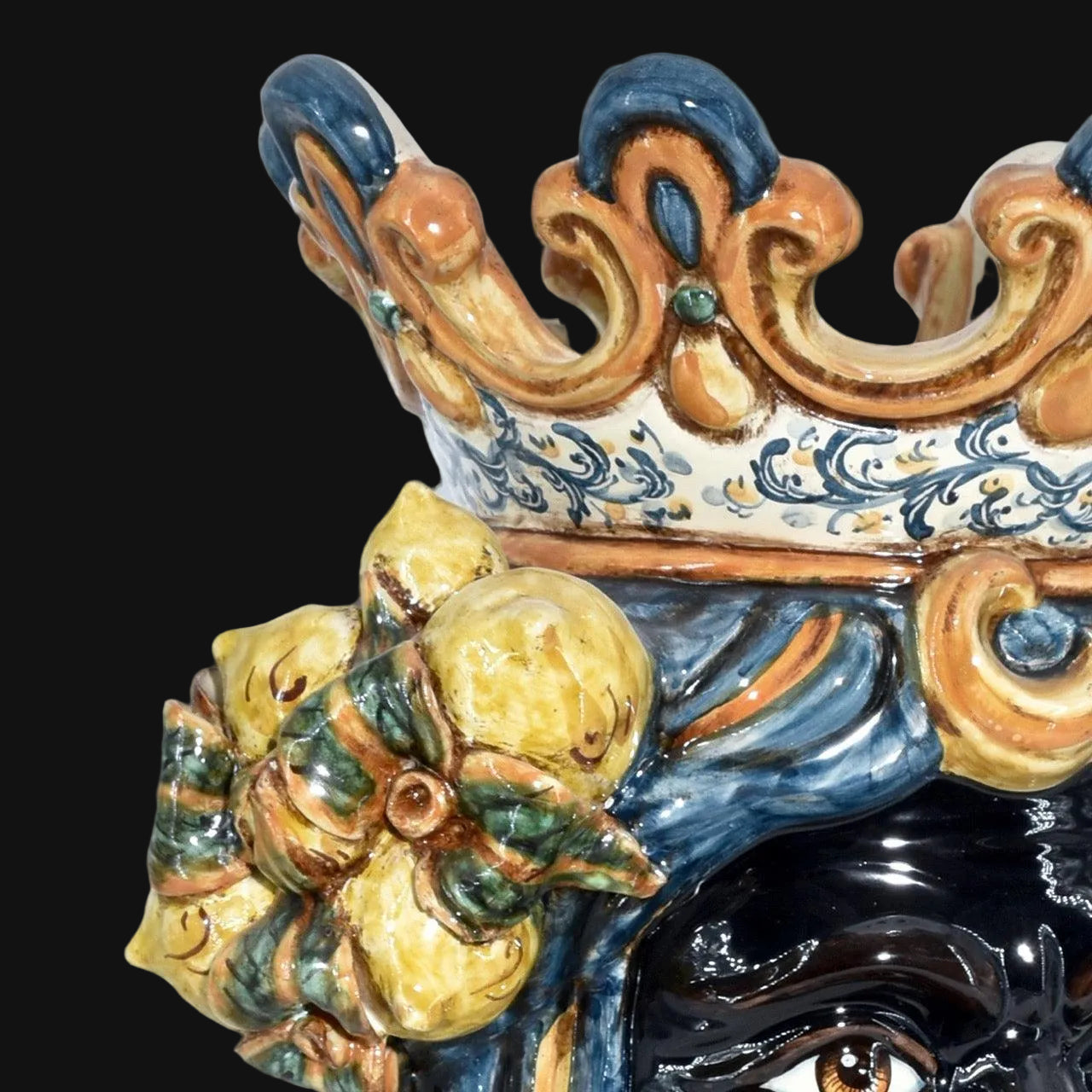 testa-h-40-limoni-blu-e-arancio-maschio-moro-ceramiche-di-caltagirone-sofia-28578 - Moorish Head