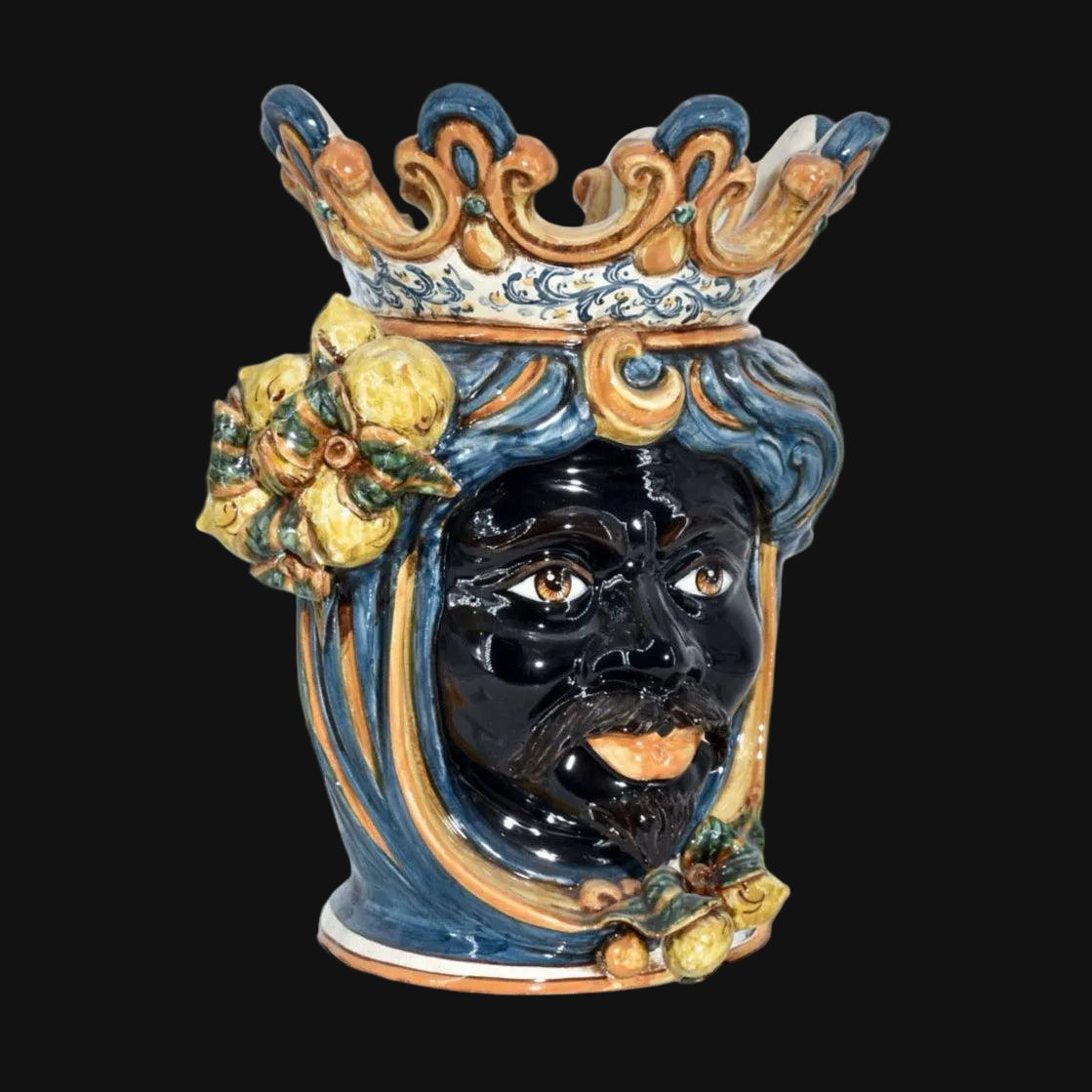 testa-h-40-limoni-blu-e-arancio-maschio-moro-ceramiche-di-caltagirone-sofia-70208 - Moorish Head