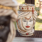 Handcrafted Teste di Moro ceramic vase with ornate crown and turban, blending tradition and modern design.
