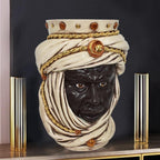 Handcrafted Teste di Moro ceramic bust with white turban, gold accents, and detailed facial expression for modern decor