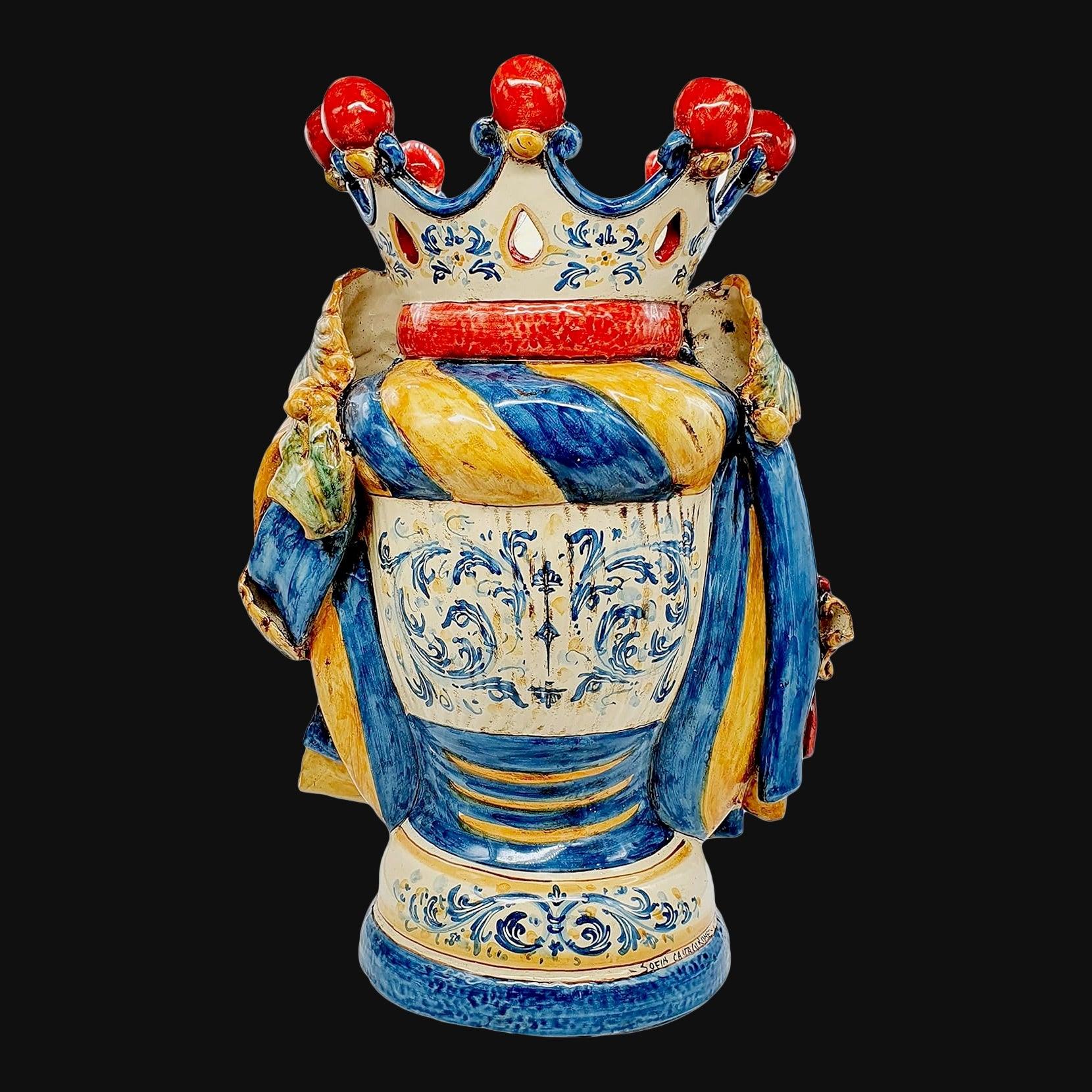 Hand-painted Sicilian ceramic Moorish head vase with decorative crown and colorful details