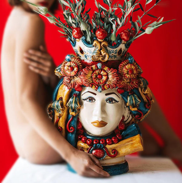 Moor's Head with Turban h 50 cm — Woman, Sicily Decor