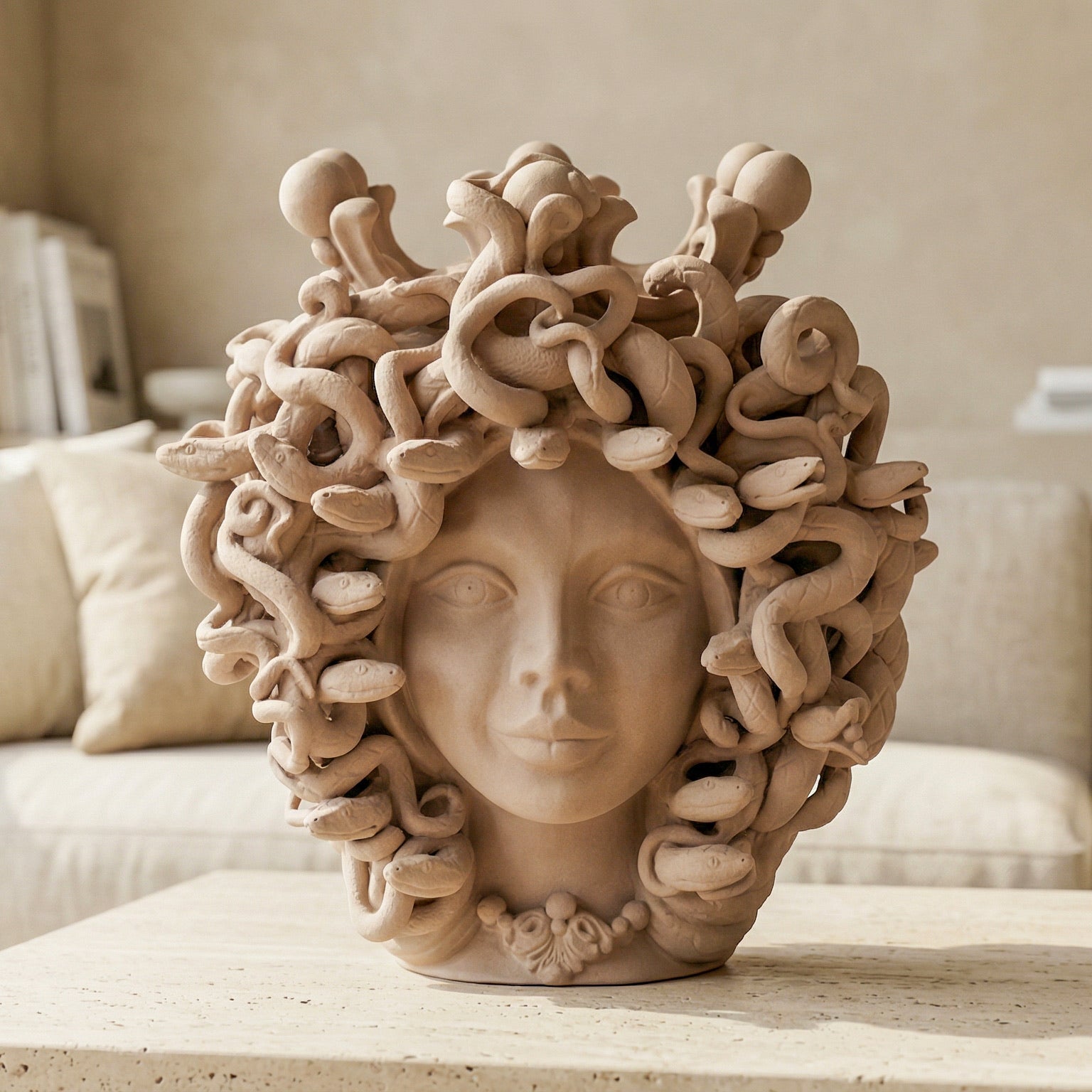 Medusenkopf H 38 cm – Taubengrau Matt | Keramik Caltagirone