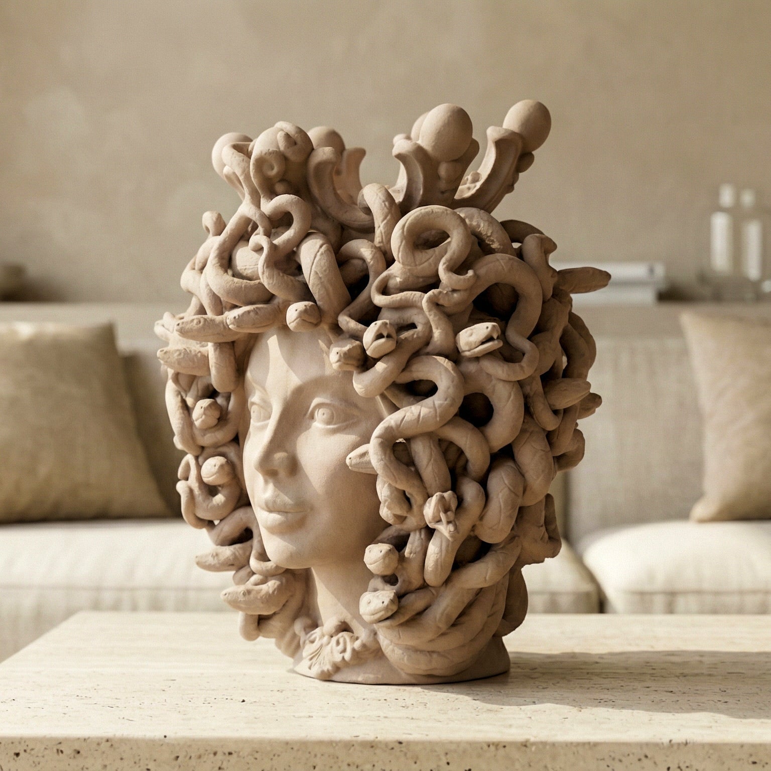 Medusenkopf H 38 cm – Taubengrau Matt | Keramik Caltagirone