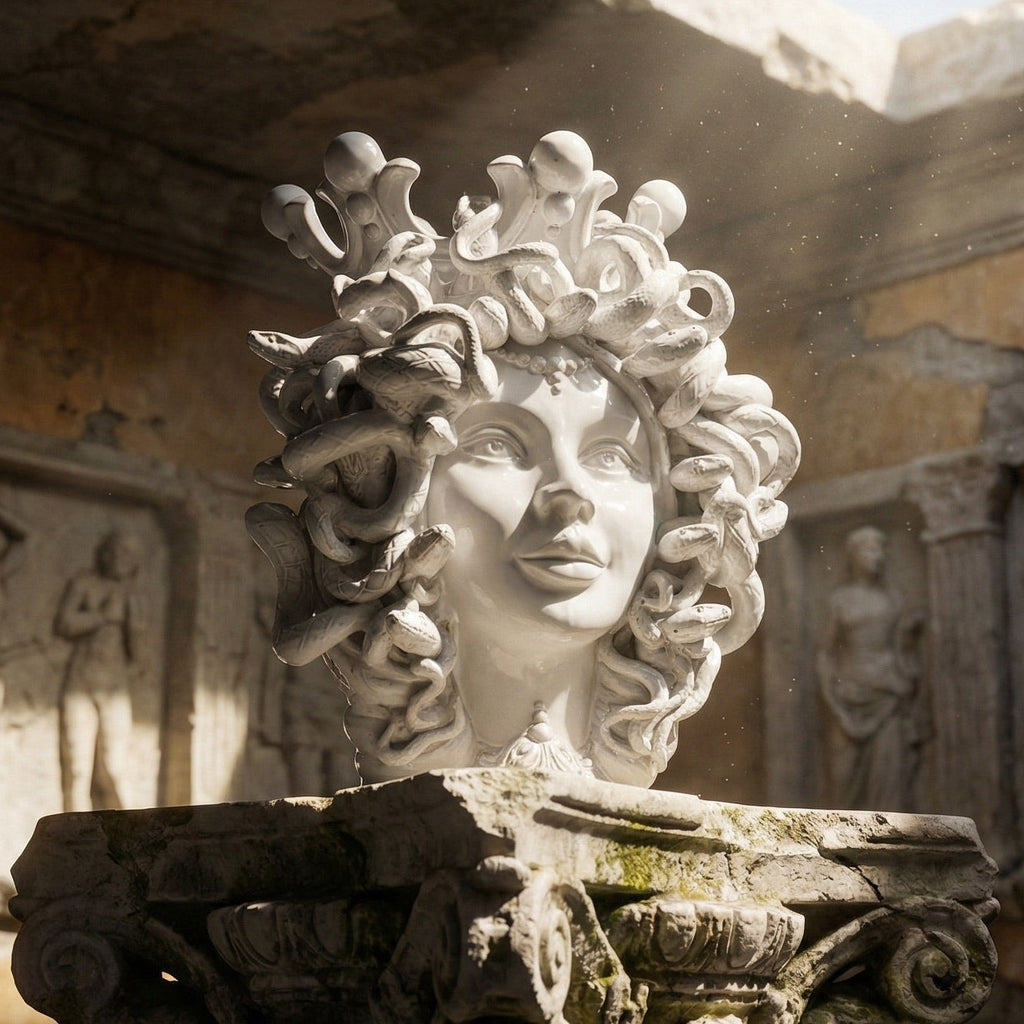 Medusa Head h 38 cm - White Line | Caltagirone Ceramics